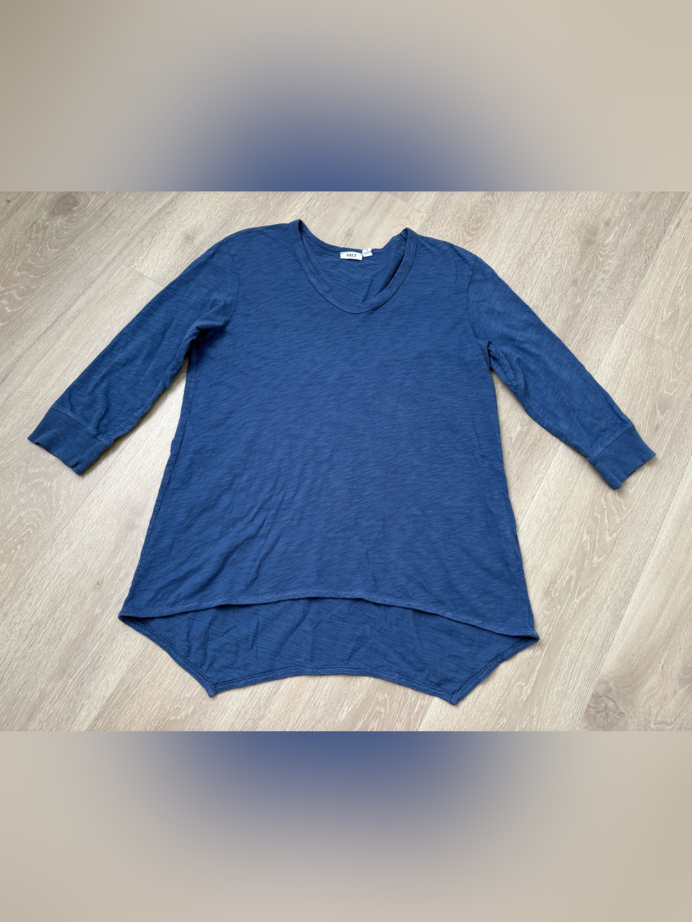 Wilt Blue 3/4 Sleeve Asymmetrical Hem Top Size M | Made in USA